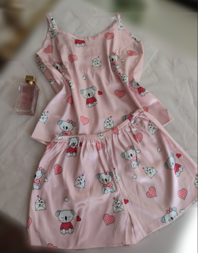 تاپ و شورتک ساتن زنانه طرح کوالا
