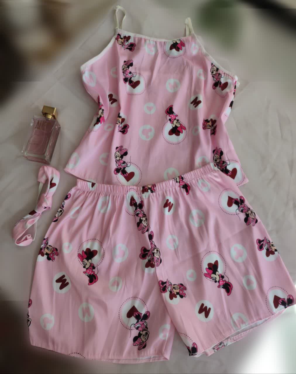 تاپ و شورتک ساتن زنانه طرح مینی موس